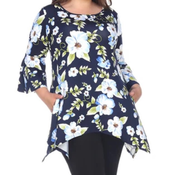White Mark Tops - White Mark Blanche Tunic Top Blue Floral Print Women’s Size XL